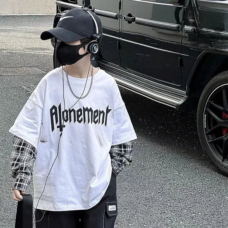 zweiteilige Kinderkleidung von 8 bis 12 Jahren, langärmliges T-Shirt für Jungen, Jungen-T-Shirt, grafische Hemden, T-Shirts, T-Shirts, Jungen-Kind