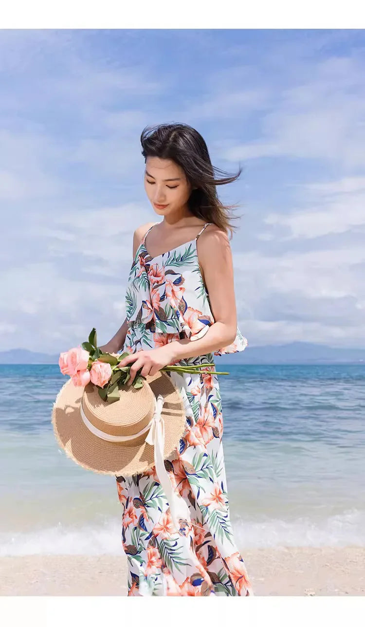 Family Look Vacation Beachwear Mother Daughter Sleeveless Dress Dad Son Matching Floral Shirt Set Parent-Child Holiday Outfits