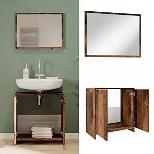Bad Furniture-Set Oak rustikal Kiko, bestehend aus Badezimmer Mirror, Washbasinunterschrank - Platz for Nursing and Baduten