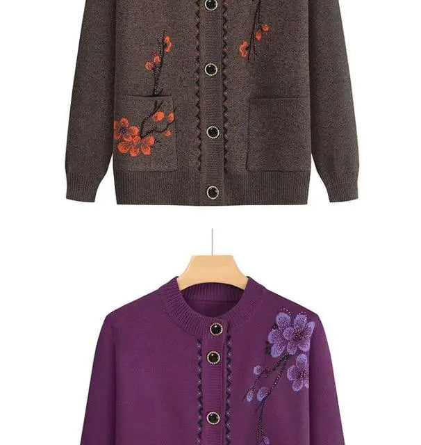 Oma Strickjacke Mittleren Alters und Ältere Frauen Pullover Mantel Frühling Herbst Warme Lange Ärmel Stricken Tops Mutter Geladen