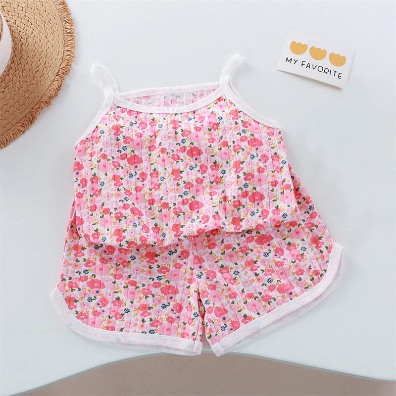 2026 Neues Kinder-Set aus Oberteil und Shorts, Sommer-Dünnes Baby-Baumwoll-Unterhemd, Ärmelloses Loungewear-Set für Mädchen