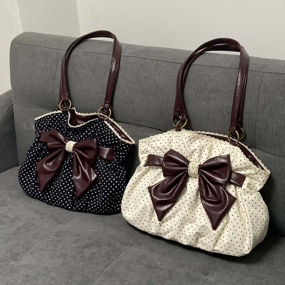 Trendy Vintage Damen Bogen Handtasche Y2k Casual Chic Lady Schultertaschen Ästhetische Dot All Match Ins Unterarmtasche Streetwear