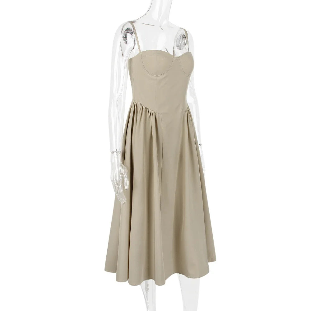 Sommer Frauen elegante ärmellose rücken freie Falten kleider Dame sexy feste Schlinge Midi-Kleid 2024 weibliche Party Abend A-Linie Roben