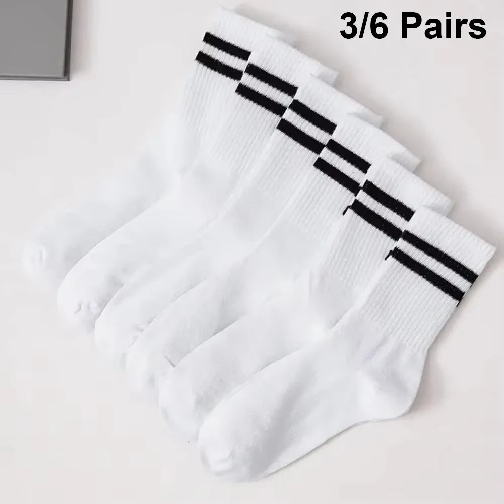 3/6 Paar Damen-Mid-Tube-Socken, einfarbig, Herbst und Winter, atmungsaktiv, bequem, Sport, schweißabsorbierend, Herren- und Damensocken