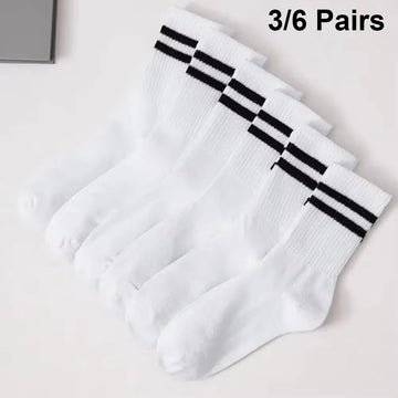 3/6 Paar Damen-Mid-Tube-Socken, einfarbig, Herbst und Winter, atmungsaktiv, bequem, Sport, schweißabsorbierend, Herren- und Damensocken