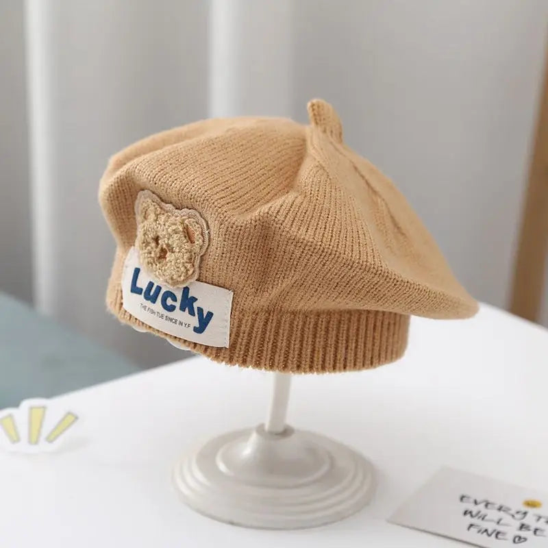 Blume Baby Baskenmütze Hut Winter Warme Gestrickte Beanie Cap für Kleinkind Mädchen Koreanische Kleinkind Prinzessin Künstler Einfarbig Maler Kappen