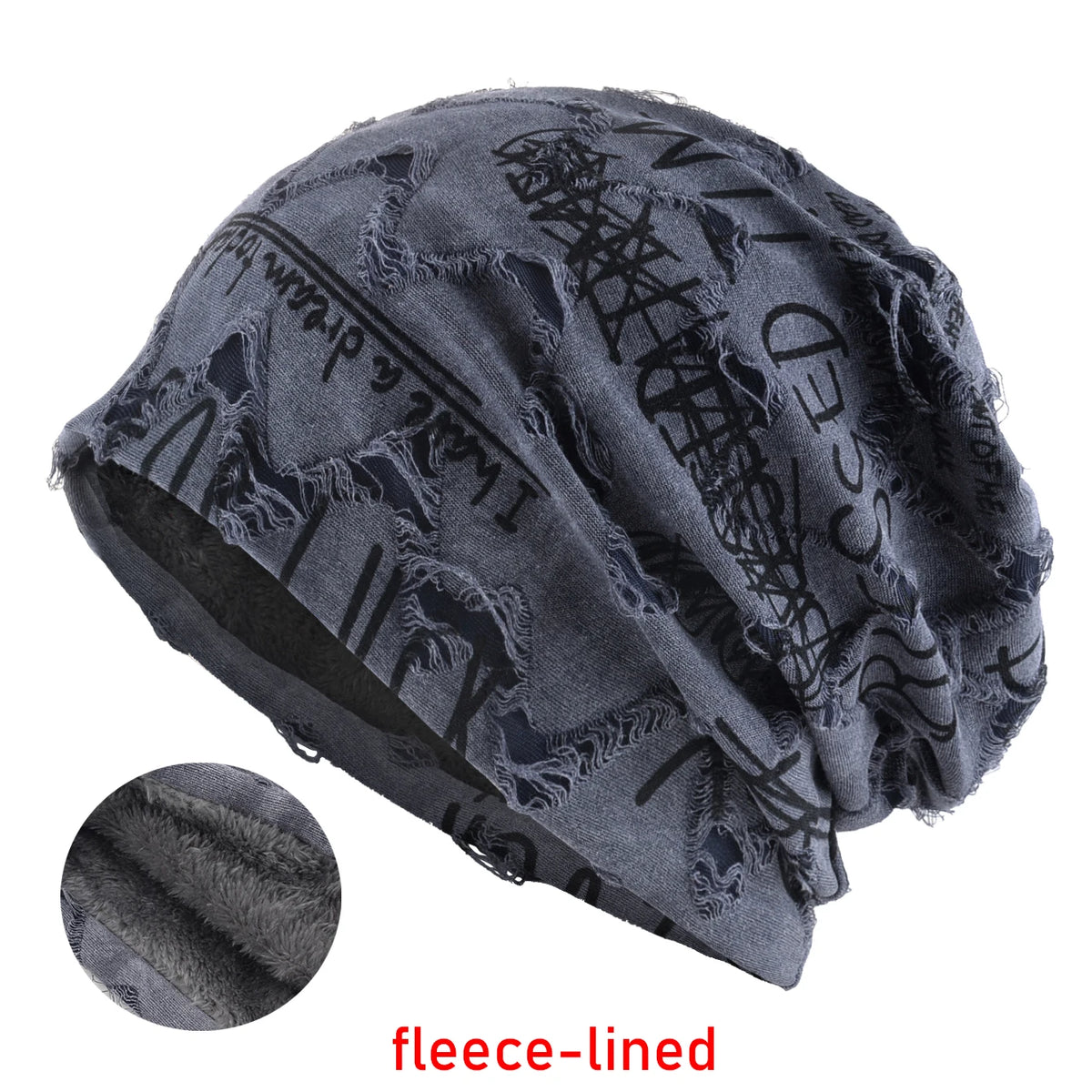Beanie-Mütze mit Buchstaben-Aufdruck für Damen und Herren, Vintage-Design im Distressed-Look  Wasteland Style Frühling Sommer Warmer, mit Fleece gefütterter Winter