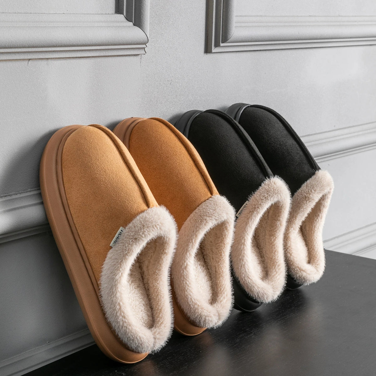 Herbst und Winter Herren Baumwolle Hausschuhe Plüsch warm dick Home Wear rutschfeste verschleißfeste weiche Unterseite bequeme warme Schuhe