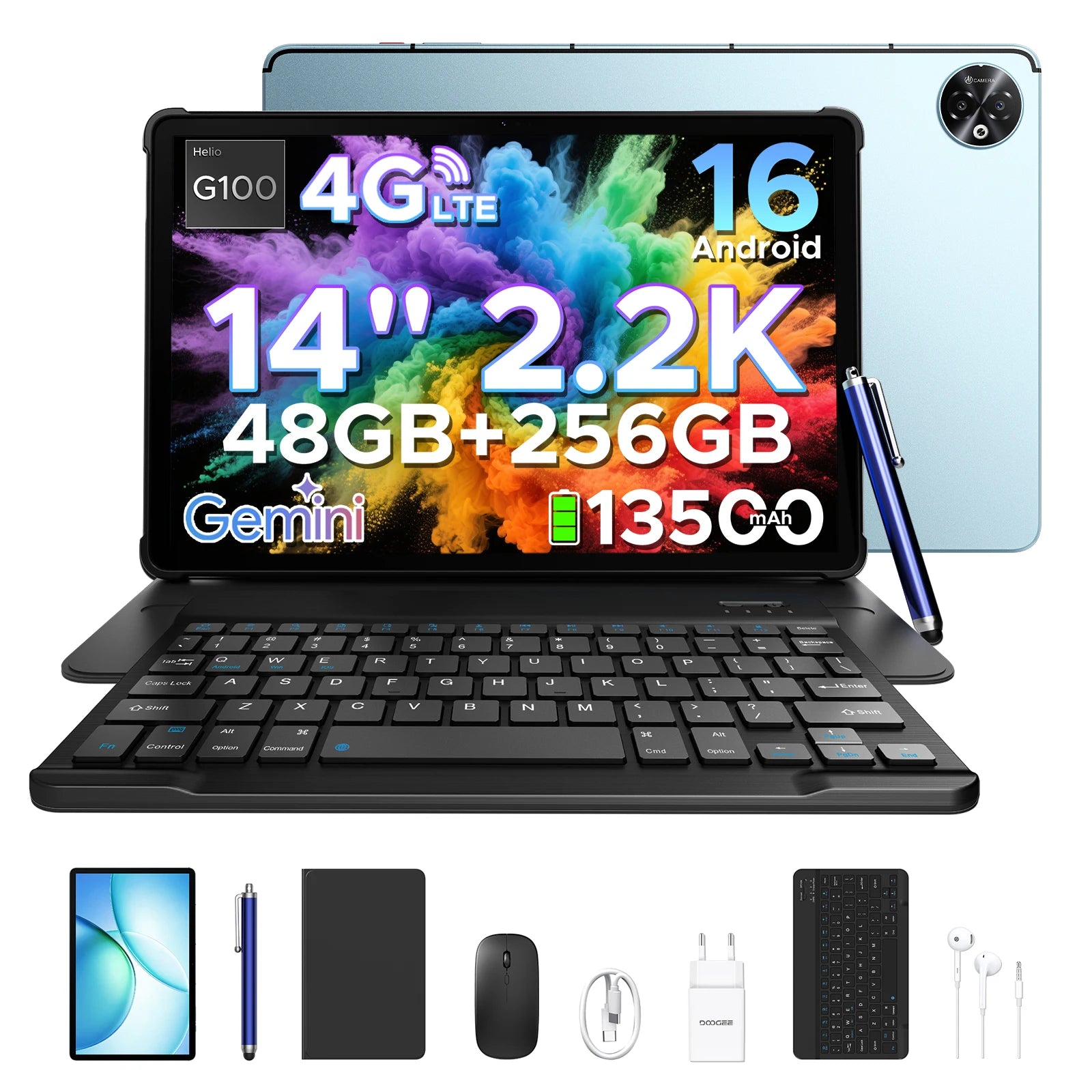 DOOGEE Tablet-PC 2-in-1 Tab E3 Max Gmini AI 14-Zoll-Bildschirm 2.2K Akku mAh Android 16 48GB (8 + 40) 256 GB Helio G100 AI Tablet