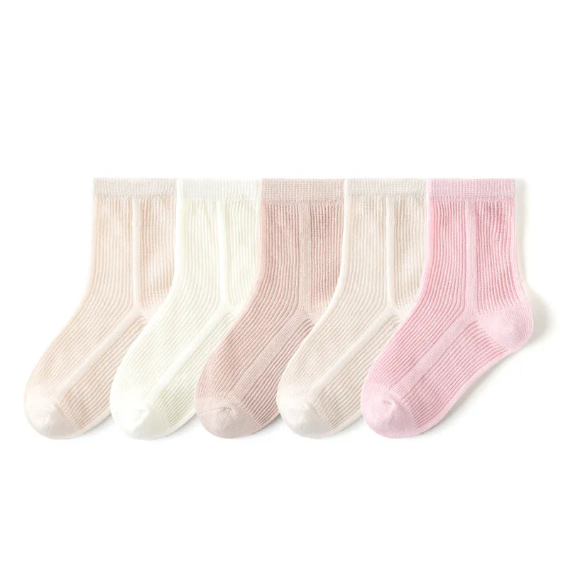 5 Paar Babysocken, Sommer-Baumwollsocken, dünne Netzsocken, für Jungen und Mädchen, Frühlingssocken, einfarbig