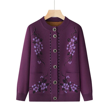 Oma Top Warme Dicke Herbst Winter Strickjacke Für Frauen Neue Casual Pullover Mantel Einreiher Mittleren Alters Mutter Jacke