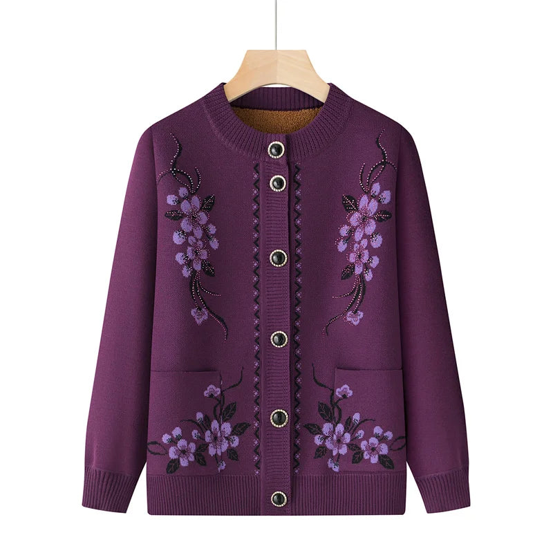Oma Top Warme Dicke Herbst Winter Strickjacke Für Frauen Neue Casual Pullover Mantel Einreiher Mittleren Alters Mutter Jacke