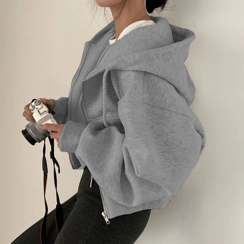 Herbst Winter Mit Kapuze Hoodies Frauen Casual Streetwear Zip Up Sweatshirts Langarm Jacken Harajuku Y2K Crop Tops Kapuze Hemd