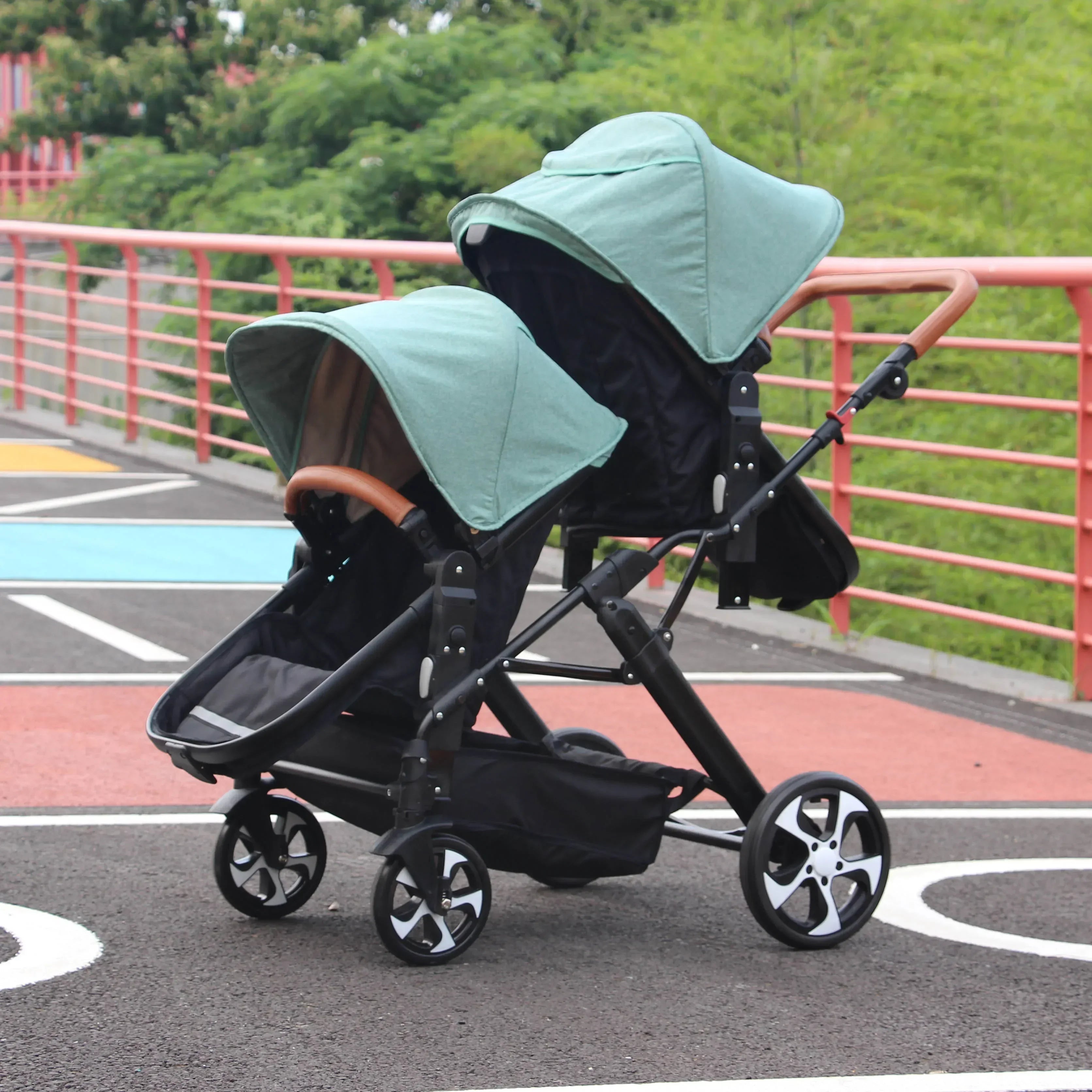 3-in-1-Zwillings-Kinderwagen mit Autositz für zwei Kinder, faltbar, stoßdämpfender Kinderwagen mit hoher Landschaft