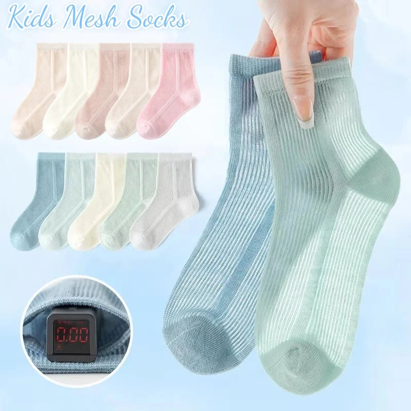 5 Paar Babysocken, Sommer-Baumwollsocken, dünne Netzsocken, für Jungen und Mädchen, Frühlingssocken, einfarbig