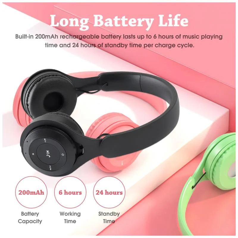 Macaron-Kopfhörer für Kinder, kabelloser Bluetooth-Kopfhörer, Stereo-Stirnband, Gaming-Headset mit Mikrofon, Gamer-Mädchen-Geschenk für mobiles Tablet