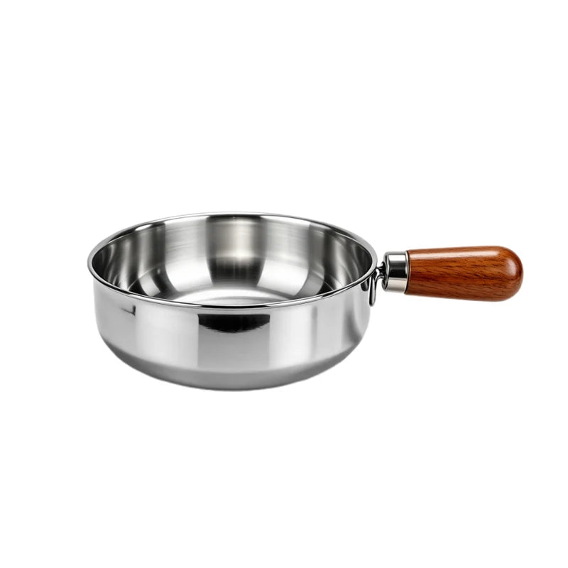 1-teiliger Edelstahltopf mit hitzebeständigem Holzgriff – Induktionskompatibel, rutschfeste Basis, gleichmäßiger Milchtopf mit Wärmeverteilung