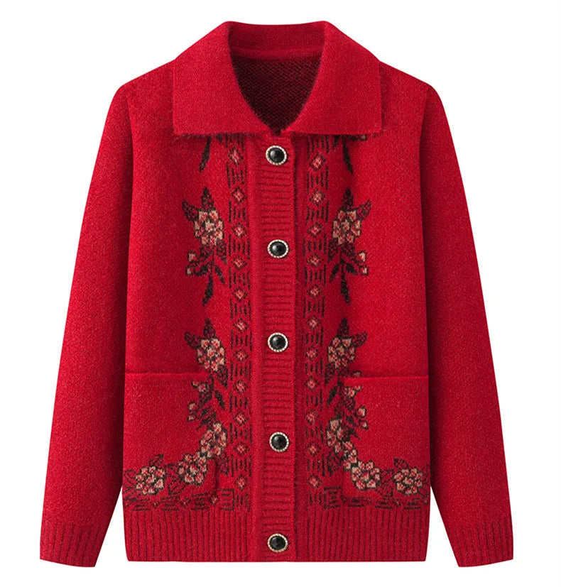 Kaschmir Oma Herbst Winter Verdicken Pullover Top Mittleren Alters Ältere Frauen Kleidung Mutter Strickjacke Warme Pullover Mantel XL-4XL