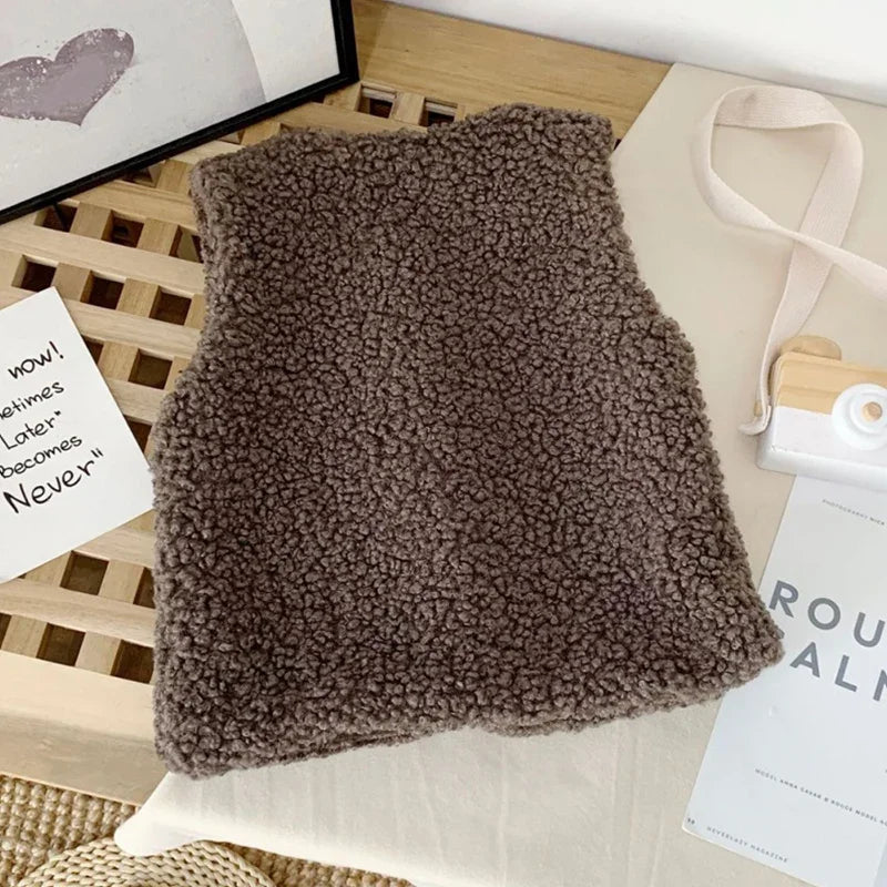 Neue Baby Lamm Wolle Plus Samt Weste Herbst Winter Mädchen Jungen Plüsch Weste Einreiher V-ausschnitt Kind Warme Mode Warme Mantel