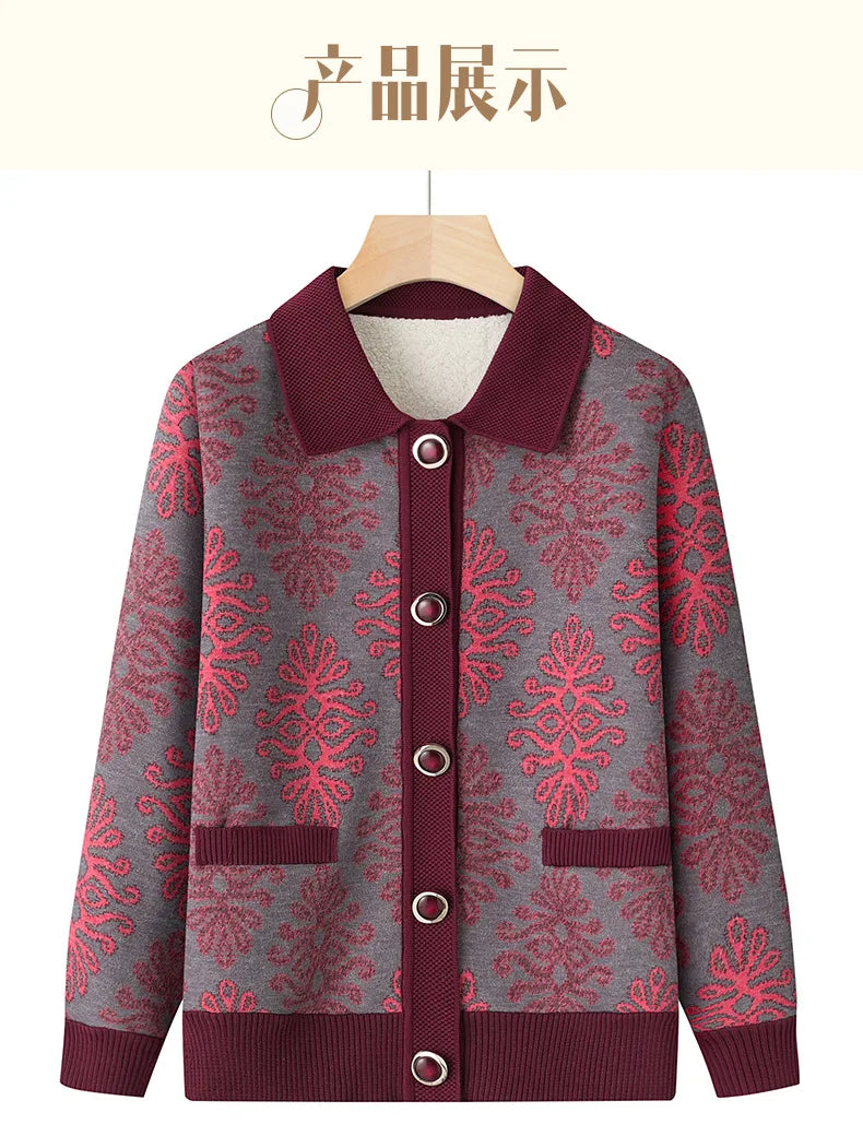 Warme Oma Pullover Frauen Herbst Winter Pullover Mantel Mutter Strickjacke für Frau dicke Samt Strickwaren weibliche Kleidung