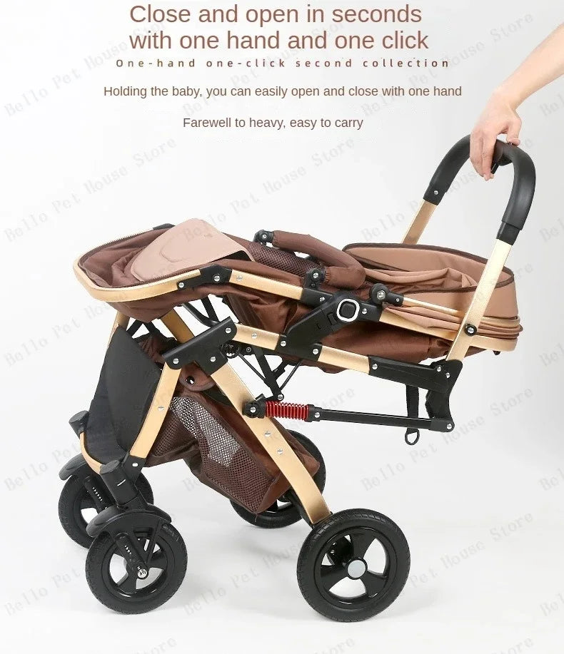 3-in-1-Zwillings-Kinderwagen mit Autositz, tragbarer faltbarer Kinderwagen mit hoher Sicht, Kinderwagen für Neugeborene, kann sitzen und liegen