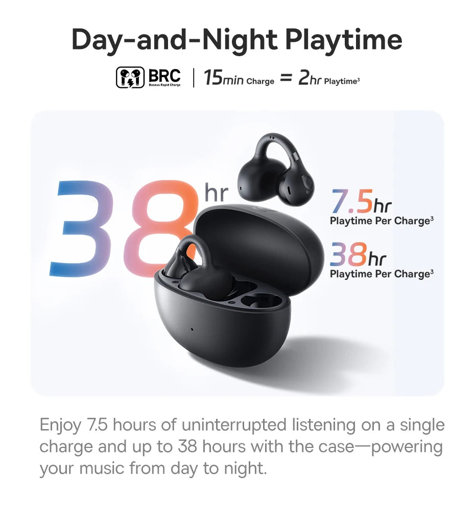 Baseus BC1 Ohrclip-Ohrhörer, kabellose Open-Ear-Kopfhörer, Bluetooth 6.0, Clip-on-Sportkopfhörer, 4 Mikrofone, Super-Bass, IP55, Ohrhörer