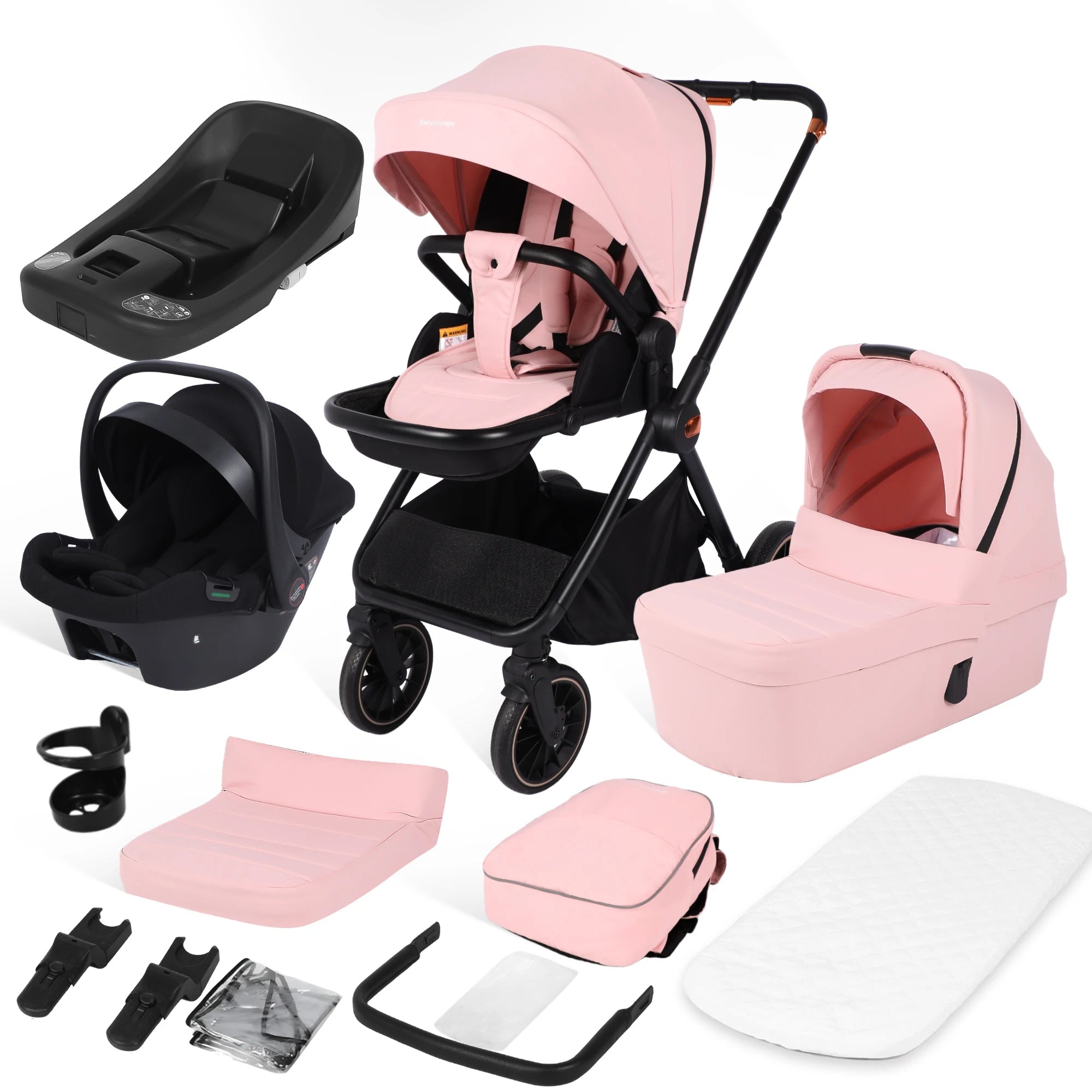4-in-1-Kinderwagen mit Babyschale und ISOFIX-Basis, multifunktionaler, umkehrbarer Kinderwagen für Neugeborene, Hochsitz-Reisesystem