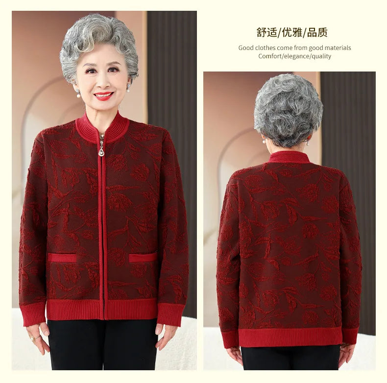 Plus Size Frauen drucken Strickjacke Mantel mittleren Alters Mutter schlanke Pullover Jacke Oma Winter Plüsch warme Kleidung