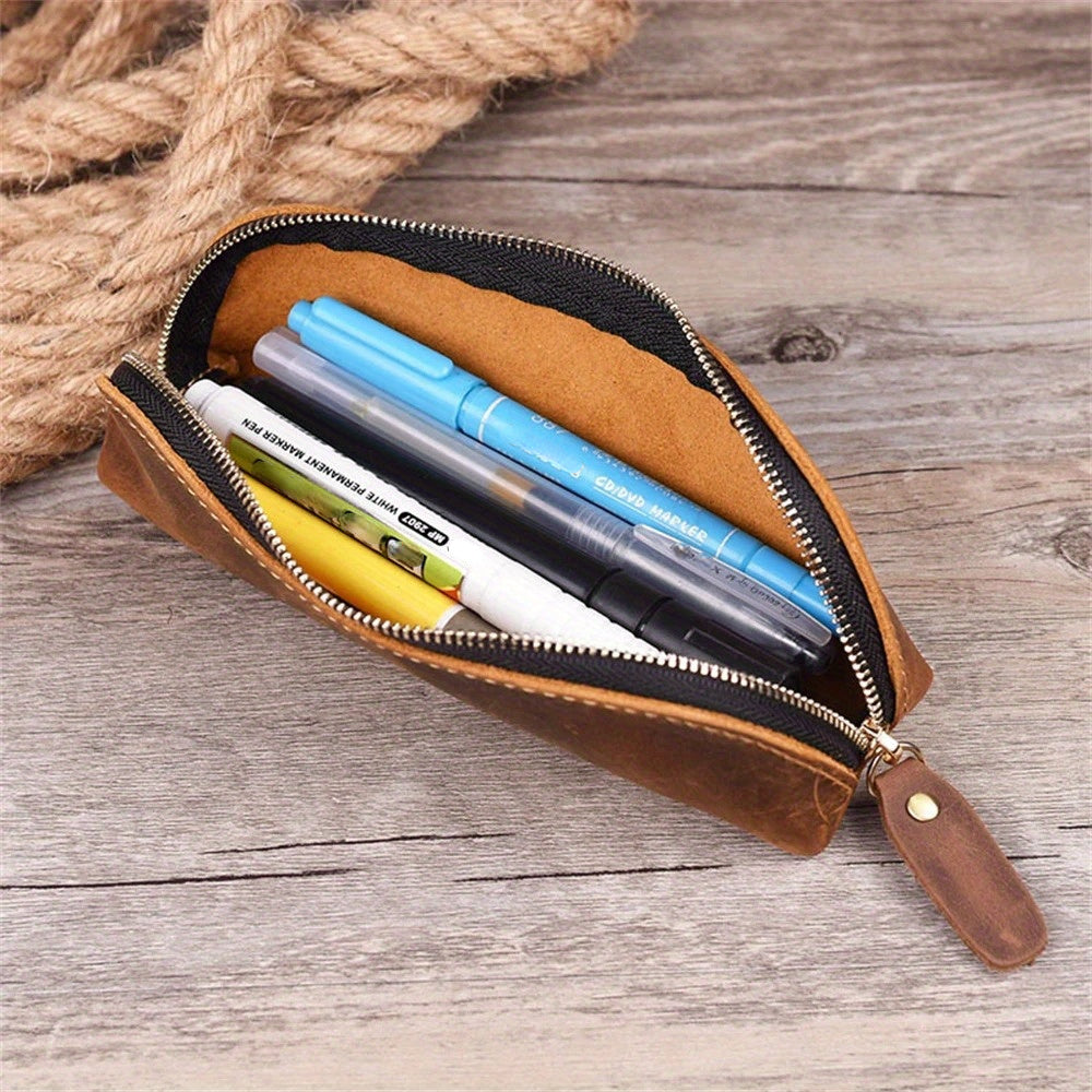 Vintage Leder Bleistift Tasche Einfache Schreibwaren Hoder Stift Fall Lagerung Tasche Zipper Bleistift Beutel Gläser Box Schule Liefert