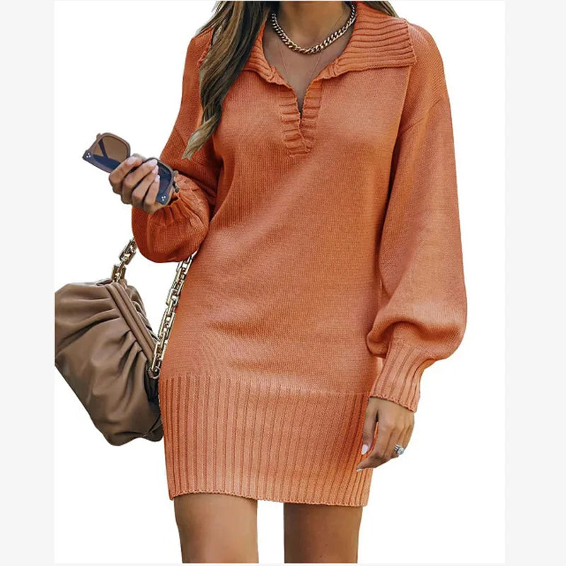 Kleider Damen Herbst Einfarbig Revers Lange Ärmel Einfarbig frauen Büro Pendeln Kleid Roupas Para Festa A Noite Feminina