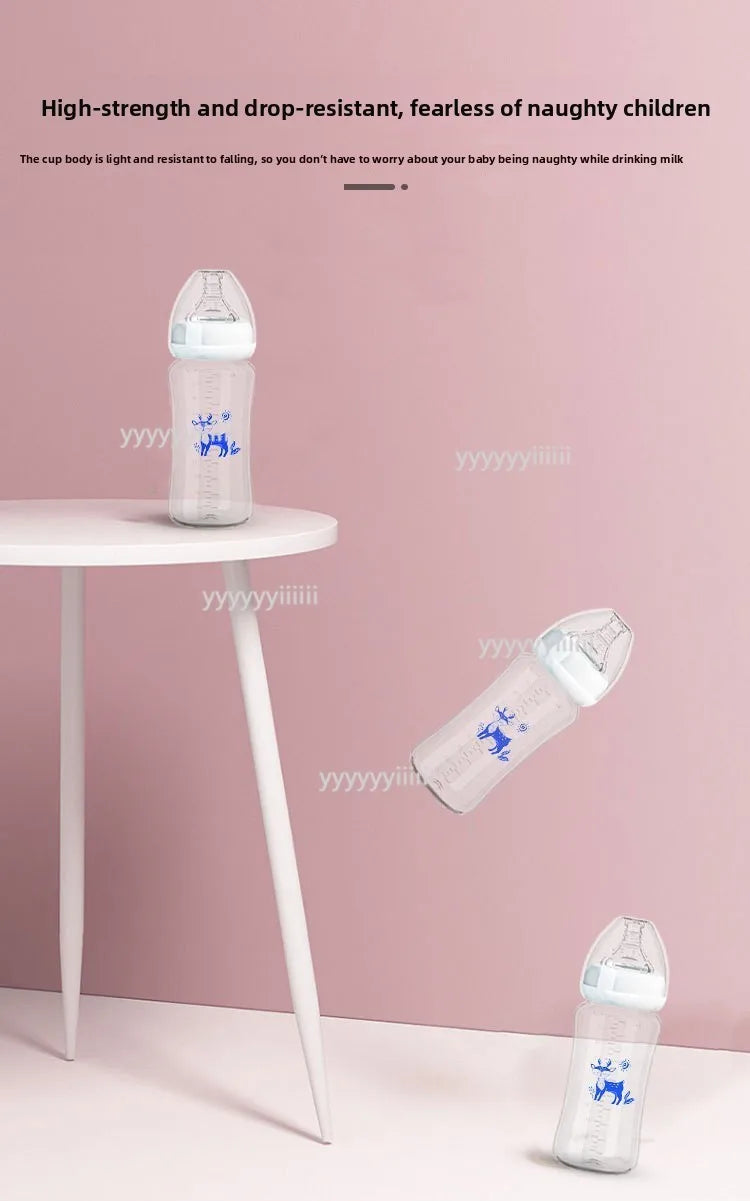 3-in-1 Freihändige Babyflasche 300ML mit Weitem Hals, Anti-Tropf-Schwerkraftstrohhalm und Milchaufbewahrungsflasche mit Sauger