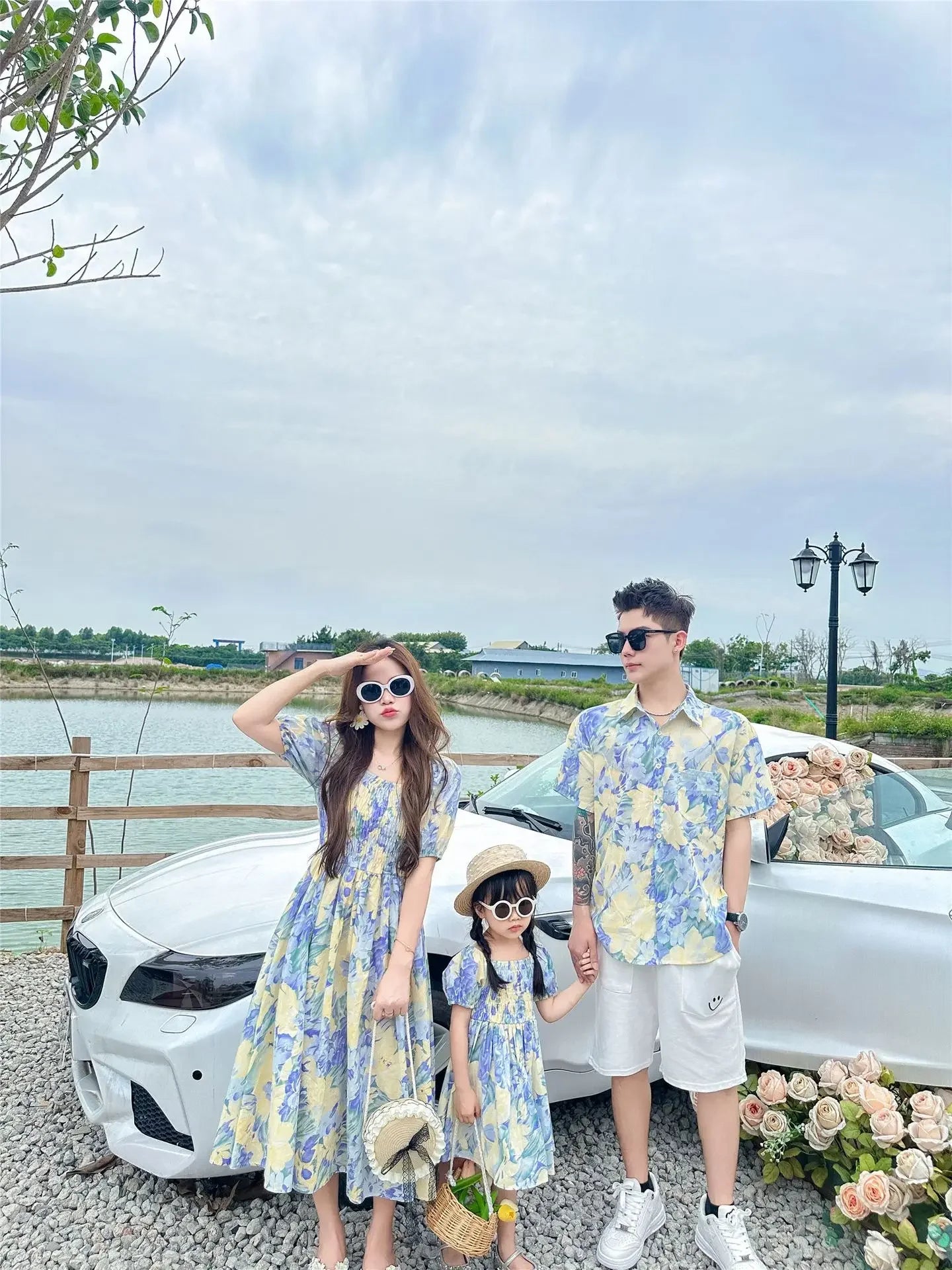 Urlaub Look Familie passende Kleidung Urlaub Mutter Tochter Mädchen Kittel Kleid Papa Sohn Blumen hemden Schwester Bruder Zwillinge Kleidung