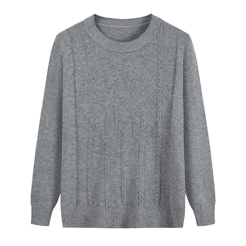 Rundhalspullover mit Zopfmuster für Frauen mittleren Alters und Senioren, für Mutter und Großmutter, Frühling, Herbst, Winter, Lässiger Basis-Pullover