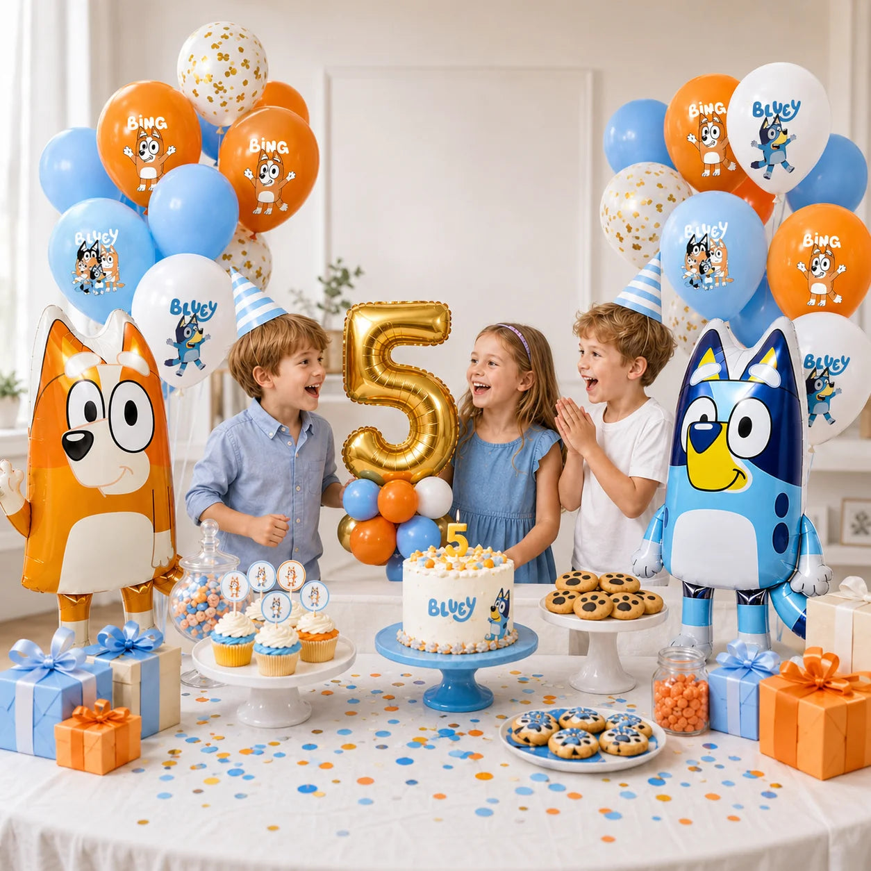 Bluey Geburtstagsparty Ballonset Nummer 5 Folienballon Bingo Bluey Latexballons Kinder Babyparty Deko für Jungen Mädchen
