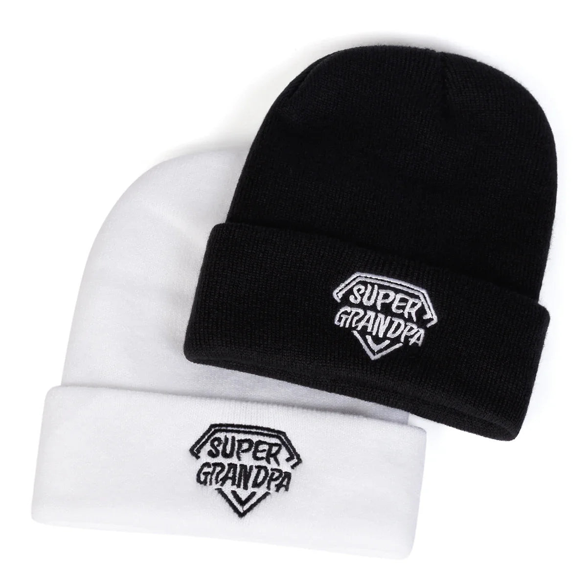 Unisex SUPER GRANDPA Diamant-Stickerei Mützen Herbst Winter Warme Beanie-Mützen für Damen und Herren