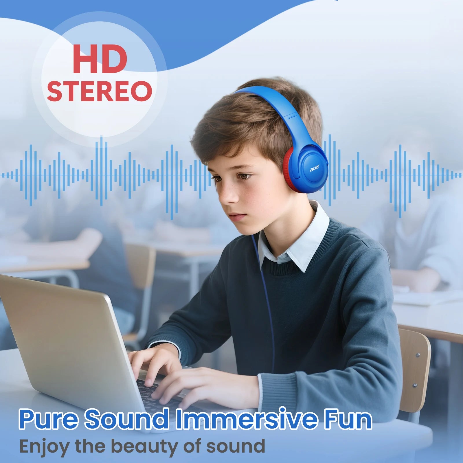 Acer Kinder-Kopfhörer, kabelgebunden, für die Schule, 85/94 dB Lautstärkeregler, faltbares Stereo-Sound-Headset für Kinder, Lerntablett, IPad, PC