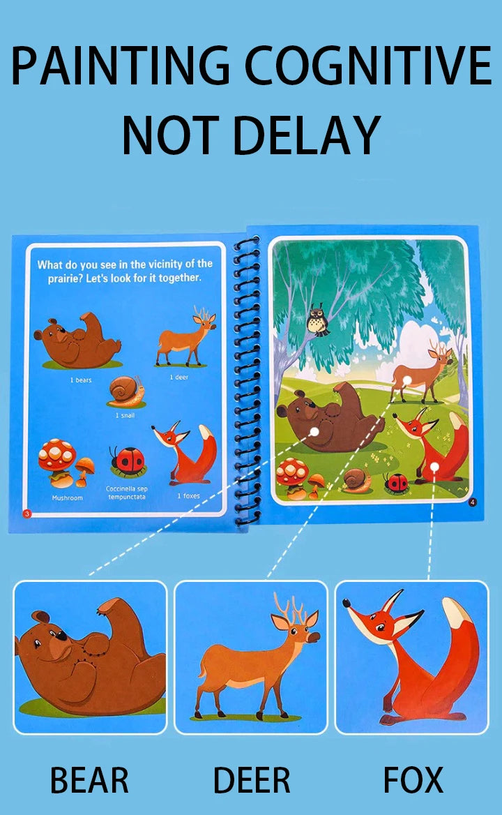 Magisches Buch, Wasserteichnung, Montessori-Spielzeug, wiederverwendbares Malbuch, magisches Wasser-Zeichenbuch, sensorische Früherziehung für Kinder