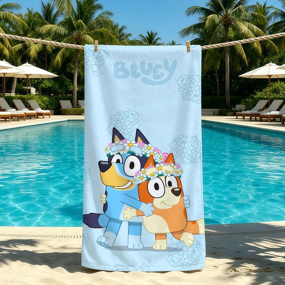Cartoon Cute B-Bluey-ES Handtuch für Outdoor-Camping, Strandtuch, super saugfähiges, schnell trocknendes Sommerhandtuch