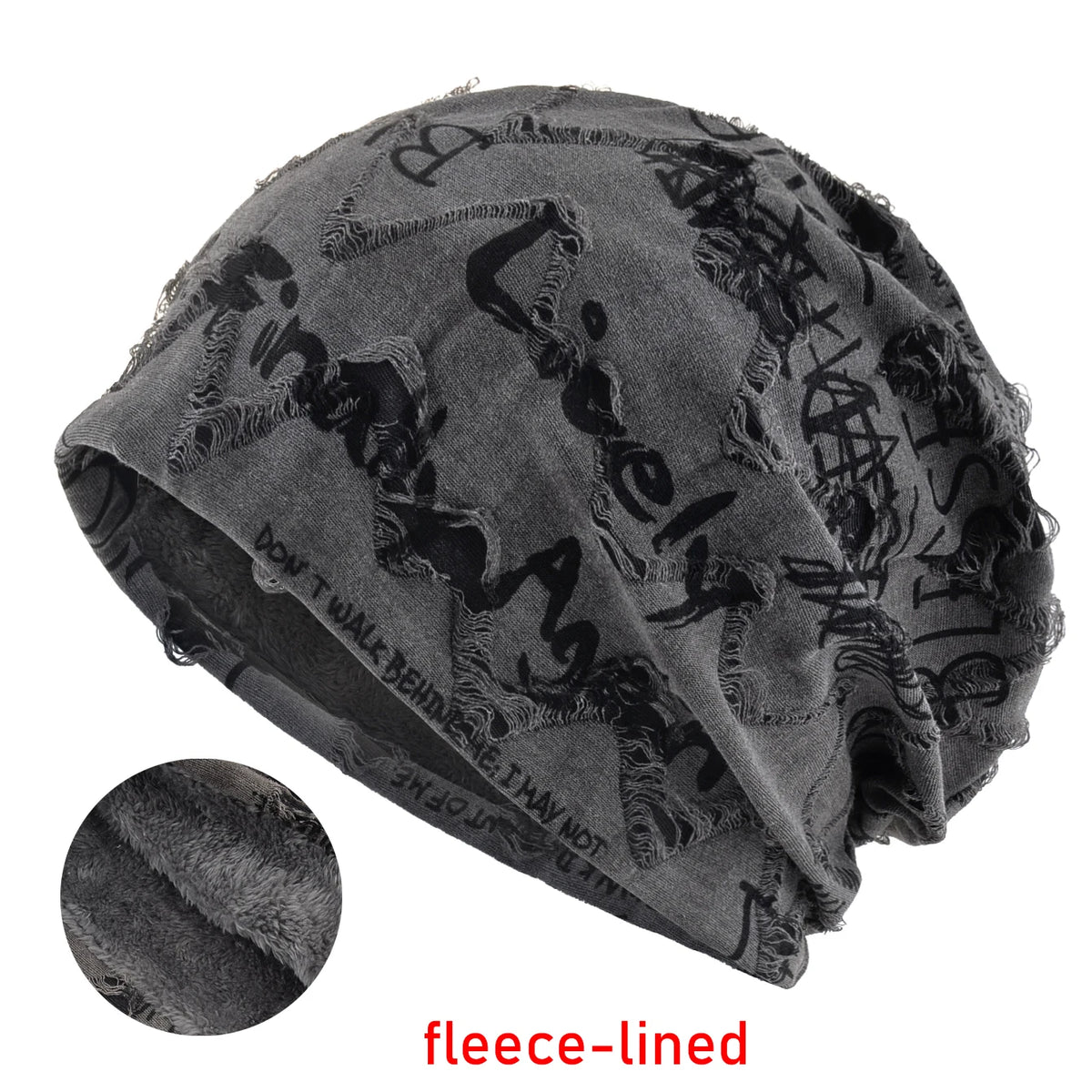 Beanie-Mütze mit Buchstaben-Aufdruck für Damen und Herren, Vintage-Design im Distressed-Look  Wasteland Style Frühling Sommer Warmer, mit Fleece gefütterter Winter