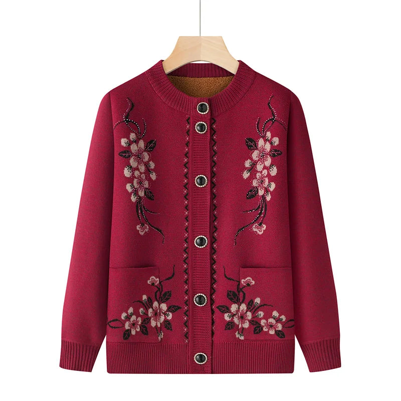 Oma Top Warme Dicke Herbst Winter Strickjacke Für Frauen Neue Casual Pullover Mantel Einreiher Mittleren Alters Mutter Jacke