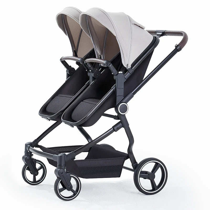 Integrierter Hochansicht-Kinderwagen für zwei Babys, kann sitzen oder liegen, ultraleichter, tragbarer, faltbarer Outdoor-Reisewagen
