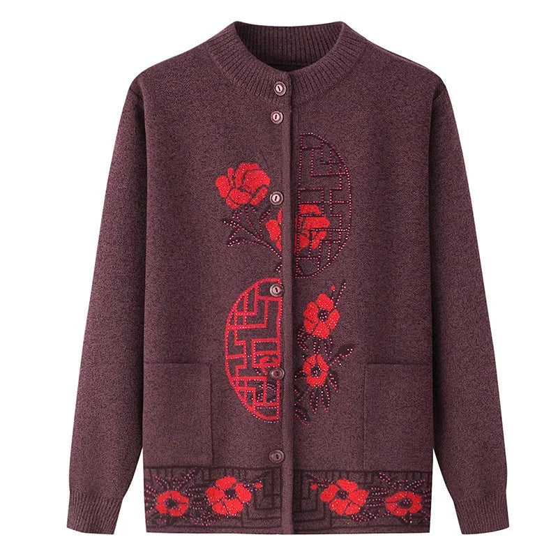 2025 Oma Pullover Frauen Frühling Herbst Pullover Mantel Mutter Strickjacke Für Frau Samt Strickwaren Weibliche Kleidung 5XL 2898