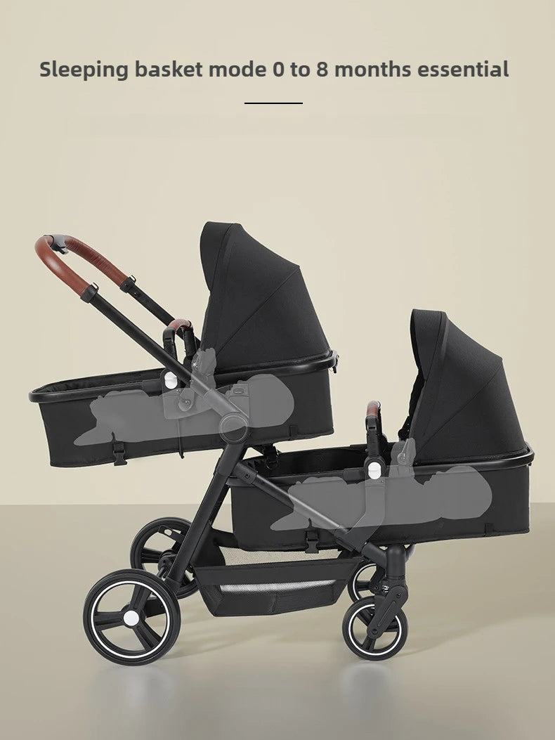 NEUER 3-in-1-Doppelkinderwagen mit Autositz, Hochansicht-Kinderwagen für zwei Kinder, faltbar, leicht zu tragen