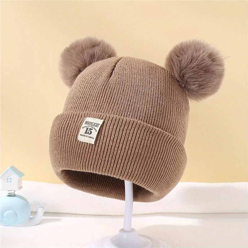 Herbst Winter Baby Warme Gestrickte Hüte Mit Pom Kinder Stricken Beanie Hut Einfarbig Kinder Hut Für Jungen Mädchen Zubehör