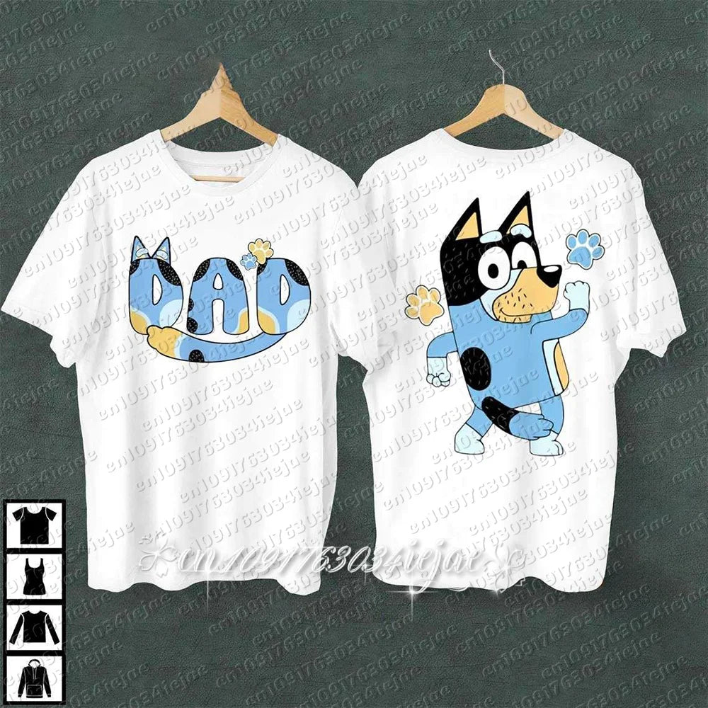 2026 Bluey Sommer Neues Familien-Eltern-Kind-Outfit Mama Papa Lässige Sportbekleidung Übergroße Atmungsaktive Bequeme Modische Oberteile
