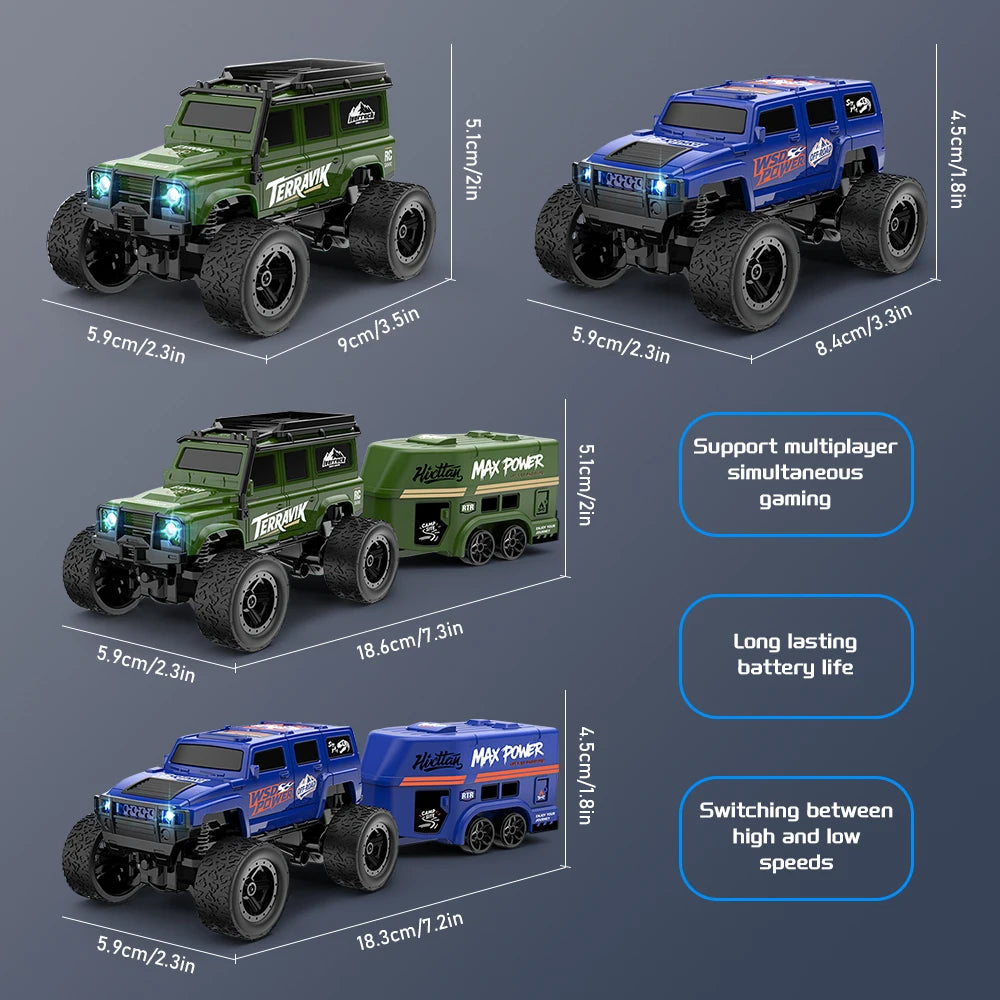 1:64 ferngesteuertes Geländewagen, 2,4 G Mini-Desktop-Fernbedienung, Spielzeugauto mit Abschleppkasten, Weihnachtsgeschenk für Kinder