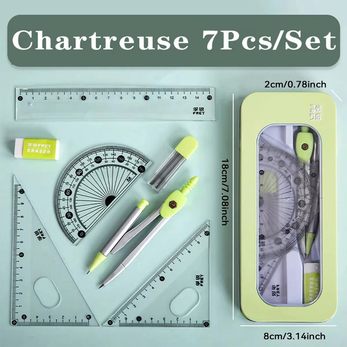 7-teiliges Kompass- und Lineal-Set, dreieckiges Lineal, Winkelmesser, Gummi, für Studenten, Prüfungen, spezifisches Lineal, Box-Set, Lineal-Set, Schule beginnt
