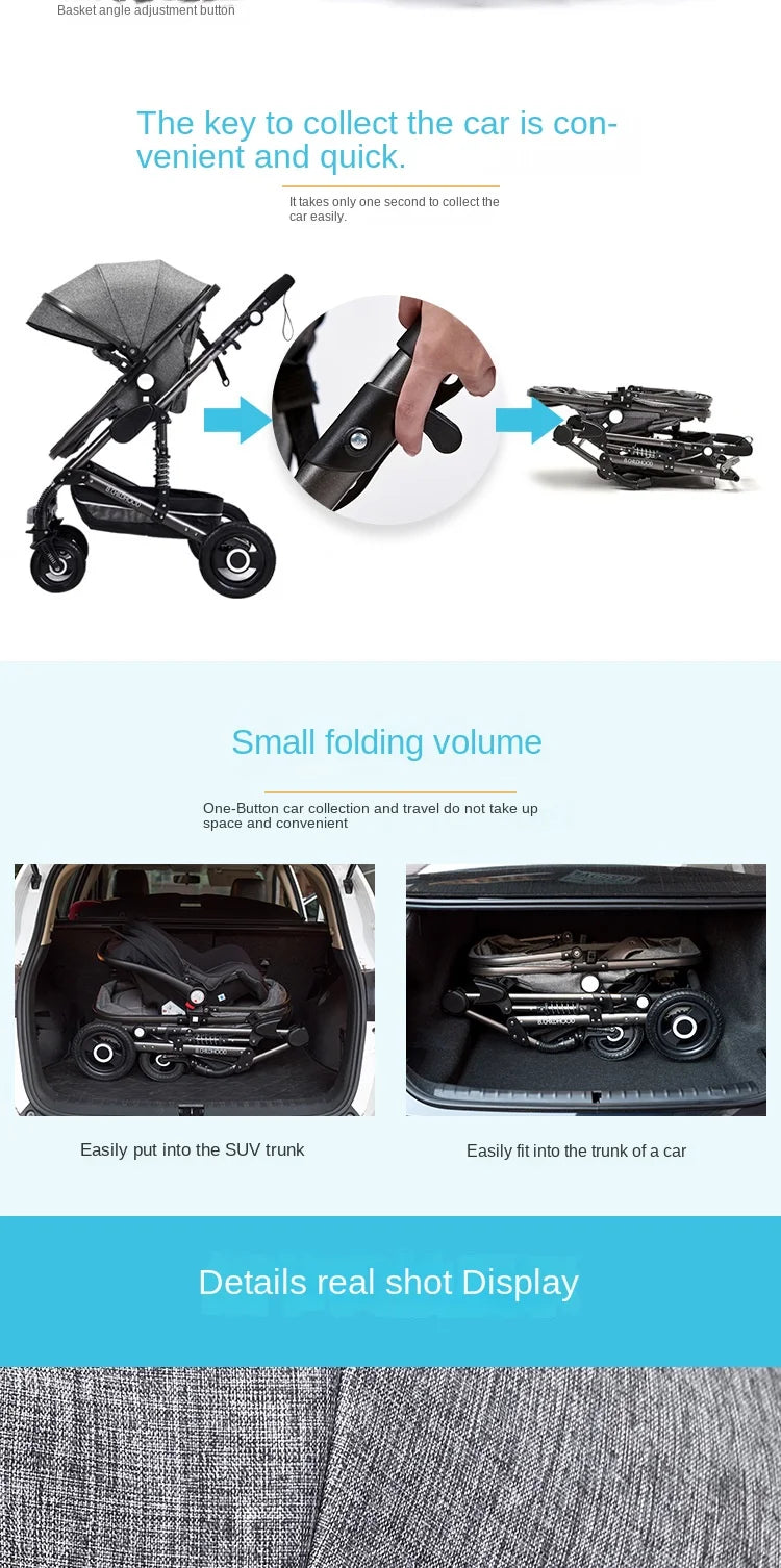 Kinderwagen 3-in-1 Klappbarer Zweiseitiger Kinderwagen für Alle Jahreszeiten Hochwertiger Neugeborenen-Reisekinderwagen
