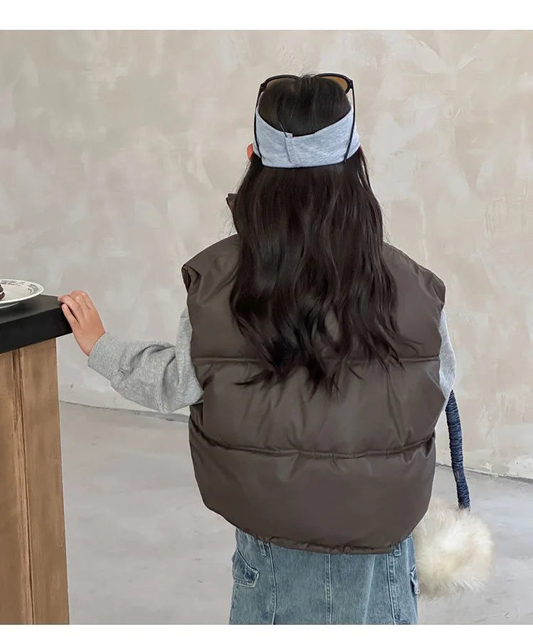 Herbst Winter Neue Jungen Mädchen Weste Einfarbig Dicke Warme Daunen Baumwolle Zipper Weste Für 3-12 Jahre Teen kinder Casual Oberbekleidung