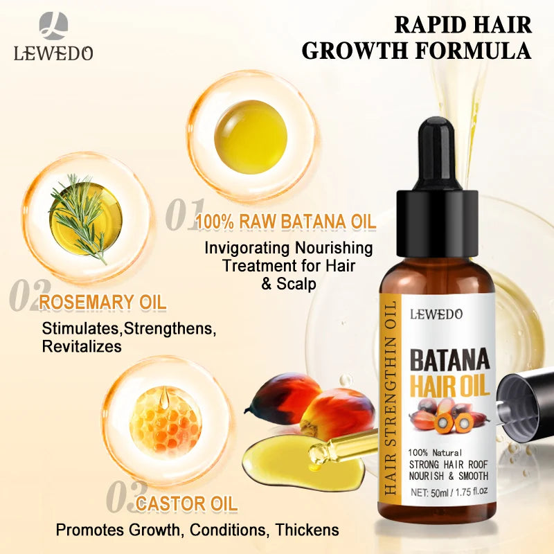 Lewedo Naturals Batana-Öl, schnelles Haarwachstum für Männer und Frauen, reines Batana-Öl, nährt glänzendes Haar, gesunde Haarpflege, Anti-Haarausfall